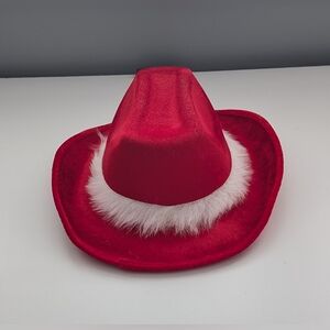 NWT Red Cowboy Hat with White Faux-Fur Trim